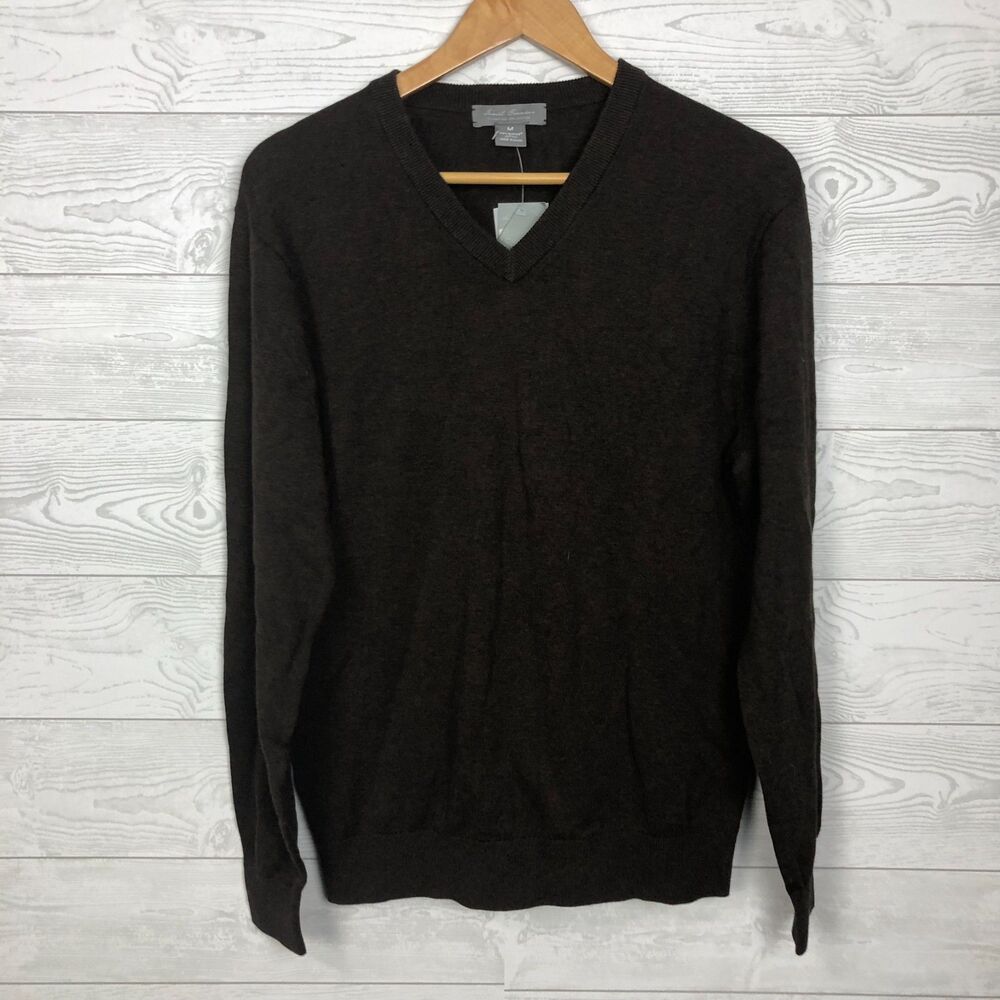 NWT Daniel Cremieux Signature Collection Men's Medium V Neck Sweater Brown